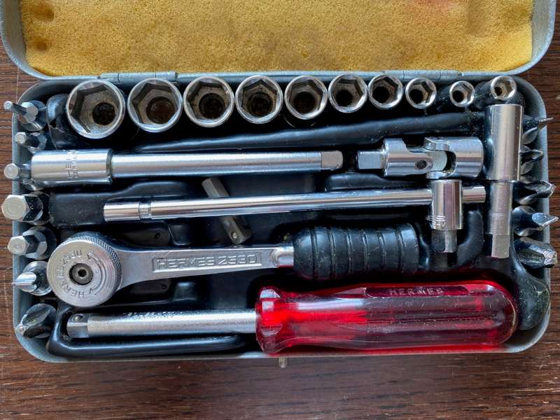 Hermes Germany Rachet Socket Tool Set in metal case, vintage, very rare, collectors item