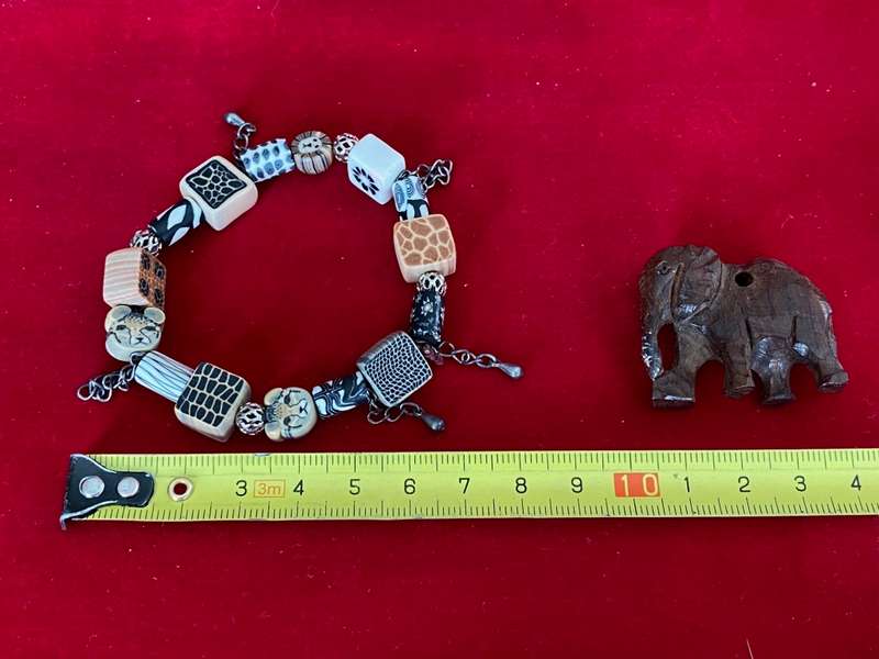 African Bracelet + wooden Elephant figure, vintage