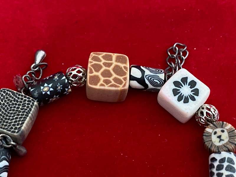 African Bracelet + wooden Elephant figure, vintage