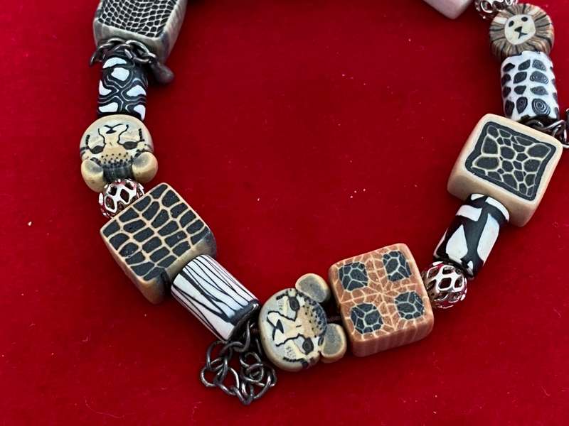 African Bracelet + wooden Elephant figure, vintage