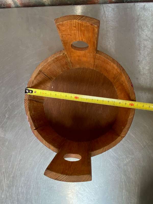 Wooden basket round ,bucket, handmade with handpainting, vintage , from Germany, from the 60s/70s