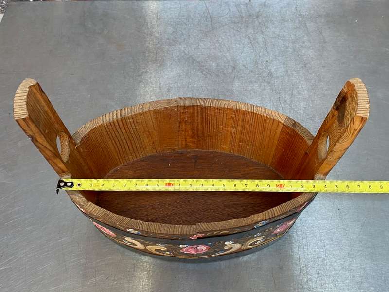 Wooden basket oval ,bucket, handmade with handpainting, vintage , from Germany, from the 60s/70s
