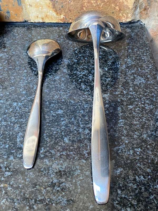 WMF Cromargan Lot: Soup Ladle & Potato Spoon, vintage, from Germany, collectors item