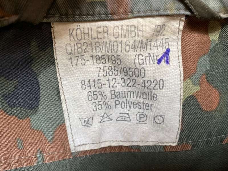 German Millitary Army Jacket Zipped Fleck-tarn Camouflage,Gr  175-185 with Logo,