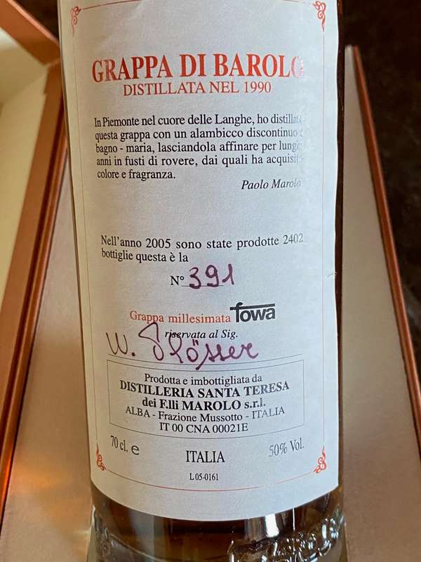 Marolo Grappa di Barolo 15 Year Old ,2005,vintage, sealed, Bar Item, Collectors Item