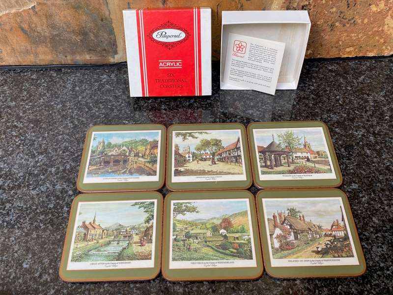 English Mug Coasters Pimpernel Acrylic Lot 3, collectors item
