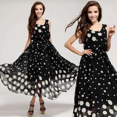 Womens Polka DOT Chiffon Party Long Dress