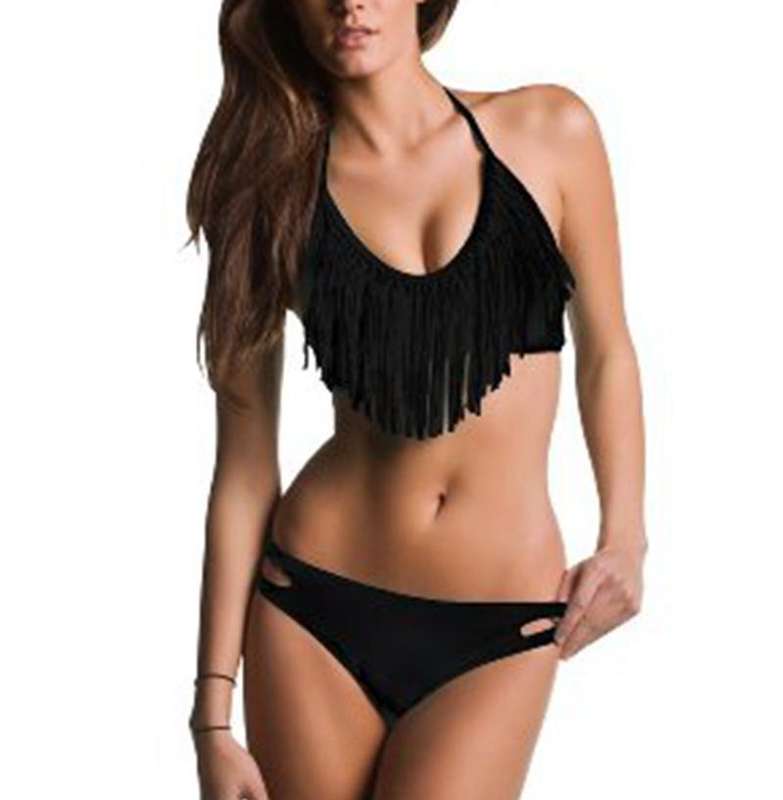 Sexy Padded boho fringe Tassel bikini Swimwear bathing suit