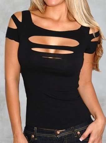 Sexy Ripped, Slashed Black Tight T Shirt, Top Clubwear