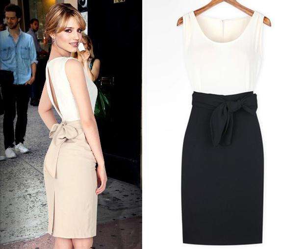 Open back bow knot dress - light cream & black - size medium