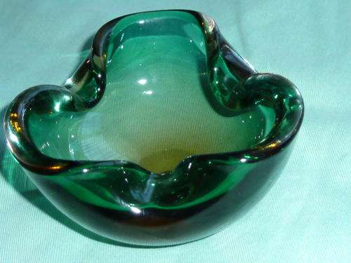 MURANO Glass Ash-Trays (x2)  a Blue and a Green Ashtray