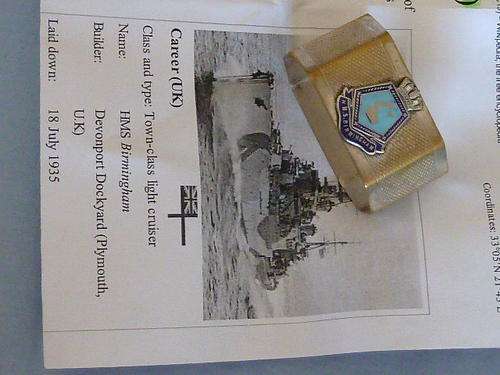 H.M.S. BIRMINGHAM serviette ring and H.M.S.  MILFORD Sweet-Heart Brooch