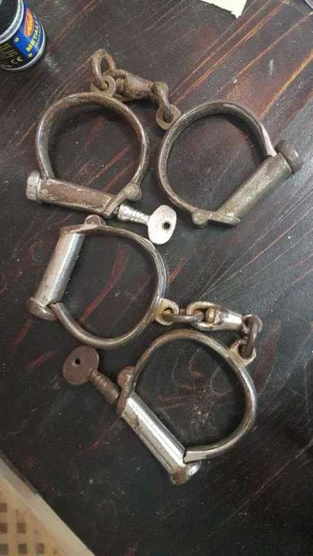 Vintage SAPS handcuffs / shackles with original keys 1940/50`s (set of 2)