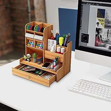 Wooden Desk Organizer with Drawer, Large Capacity, Pencil Pot DIY Desk Organizer for Office, Home.