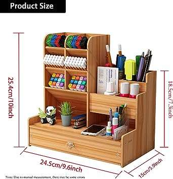 Wooden Desk Organizer with Drawer, Large Capacity, Pencil Pot DIY Desk Organizer for Office, Home.