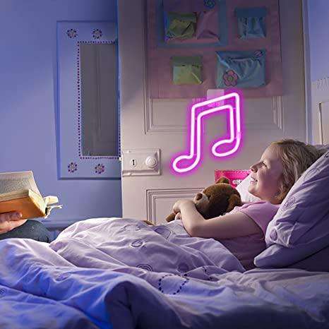Music Note Neon Sign Lamp 18.5cm x 2.3cm x 26cm Pink, Warm White & Blue USB & Battery Operated