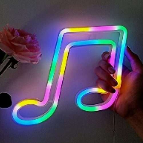 Music Note Neon Sign Lamp 18.5cm x 2.3cm x 26cm Pink, Warm White & Blue USB & Battery Operated
