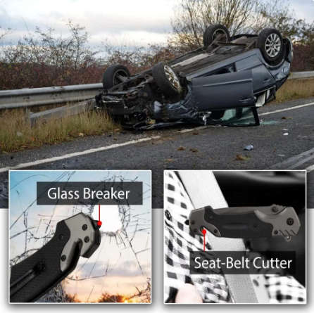 Men`s Pocket Folding Knife with Glass Breaker, Seat Belt Cutter, Emergency Rescue Thumb Nail