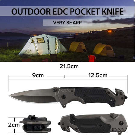 Men`s Pocket Folding Knife with Glass Breaker, Seat Belt Cutter, Emergency Rescue Thumb Nail
