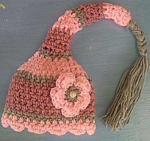 Crafty Stuff: Crochet Baby Pixie in Grey and pinks with Pearly flower