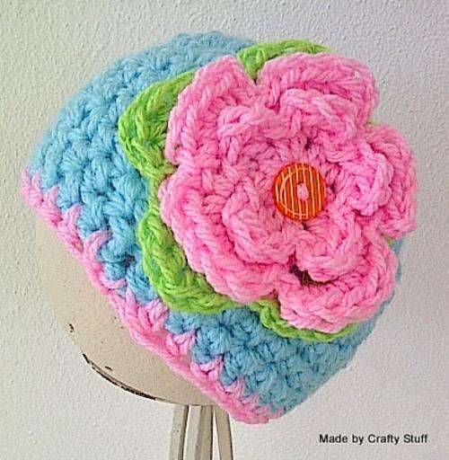 Crafty Stuff: Crochet Baby Lacy Cloche hat blue with big pink flower