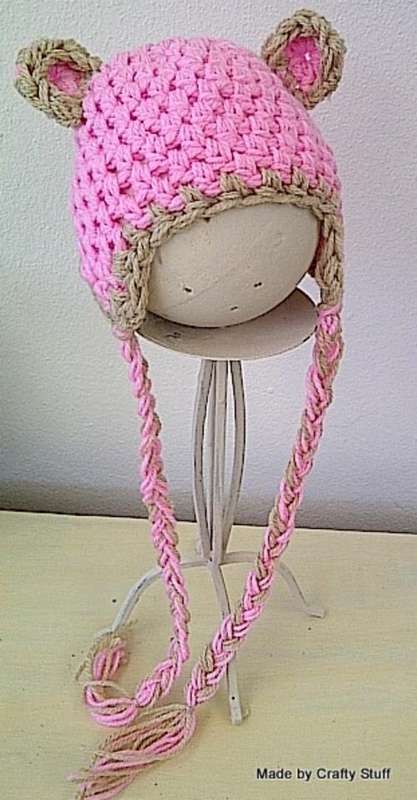 Crafty Stuff: Crochet Baby Teddy PINK Earflap hat, makes a great photo prop