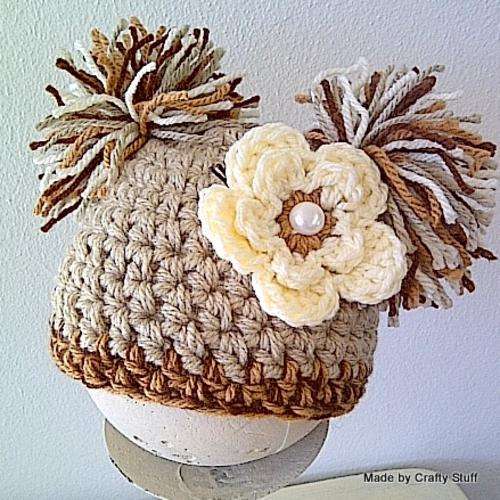 Crafty Stuff: Crochet Baby Pompom hat. with flower (in any colour of your choice)