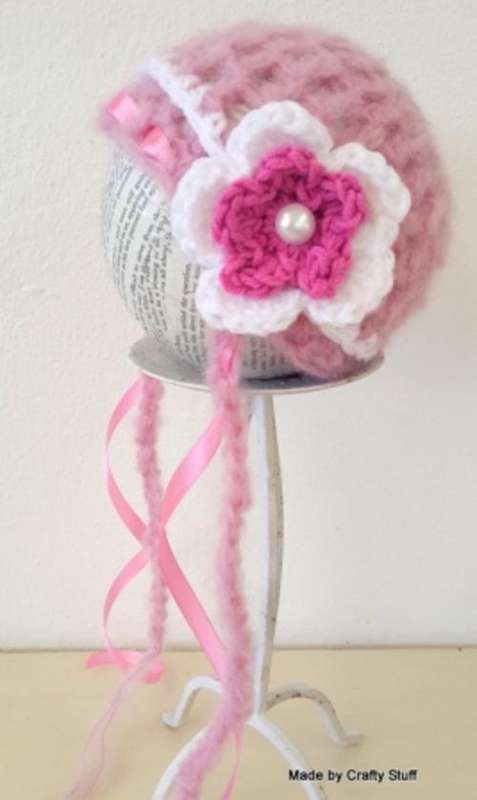 Crafty Stuff: IN STOCK Soft Pink fluffy  bonnet 0-3 months