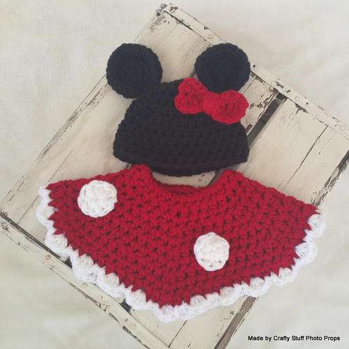 Crafty Stuff :Minnie Mouse Skirt and Hat with bow 0-3 months MADE TO ORDER