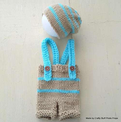 Crafty Stuff : Beige and Turquoise Dungaree and Slouchy cap set 0-3 months MADE TO ORDER