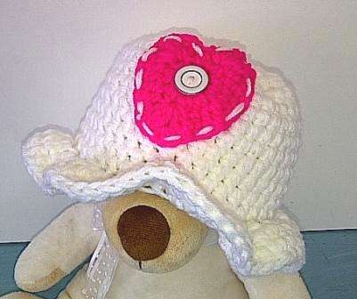 Crafty Stuff: Crochet Toddler Sunhat in White and Cerise (heart or flower)
