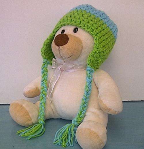 Crafty Stuff: Crochet Baby Earflaps hat lime and turquoise