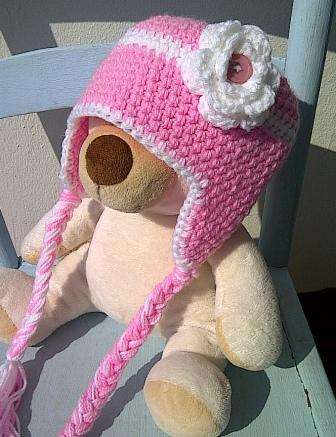 Crafty Stuff: Crochet Baby Earflap hat in Pink with White flower
