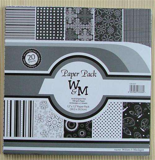 Crafty Stuff:  Paper Pack:12 x12 Paper Sheets x 20 pages,BLACK