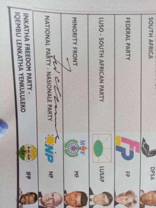 1994 South African National Voting Ballot - Autographed by F.W de Klerk