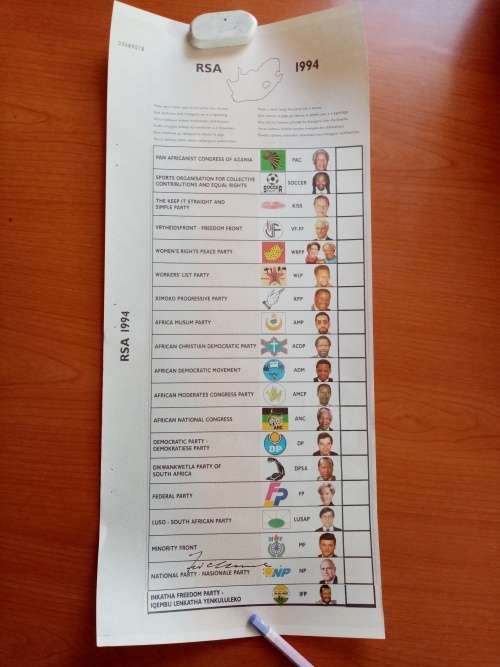 1994 South African National Voting Ballot - Autographed by F.W de Klerk