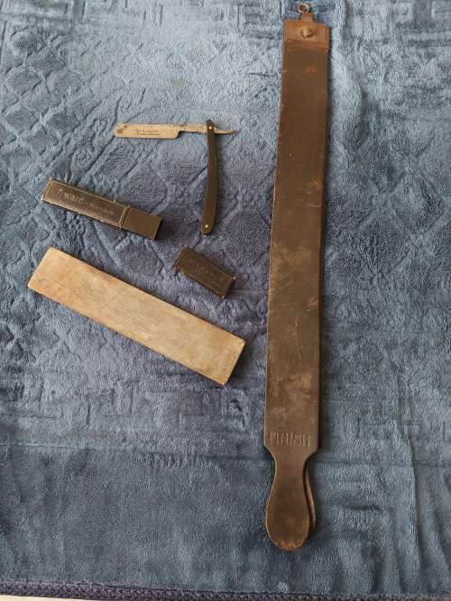 Vintage Cut Throat straight Razor, Strop & Sharpening stone