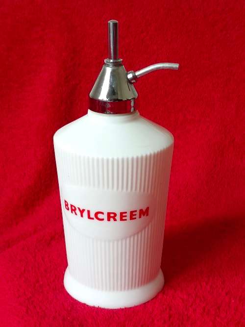 Vintage Brylcreem White Milk Glass Dispenser Bottle