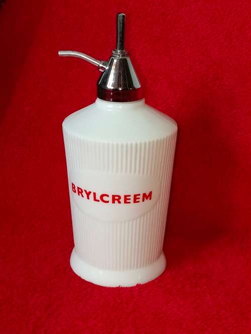 Vintage Brylcreem White Milk Glass Dispenser Bottle