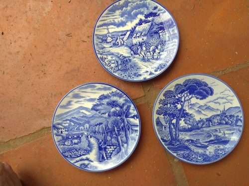 Three Staffordshire Blue Plates