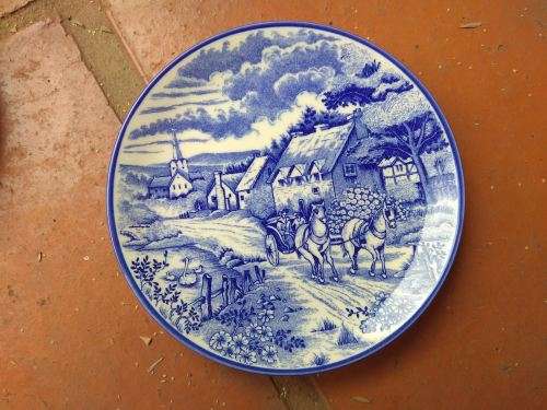 Three Staffordshire Blue Plates