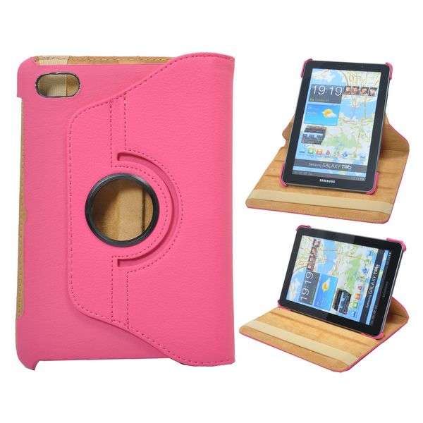 Samsung Galaxy Tab 7.0 P6200 P6210 Rotatable Leather Case - Pink
