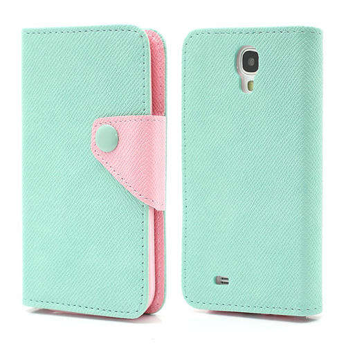 2 Tone Magnetic Folio Case Cover For Samsung Galaxy S4 - Teal/Pink