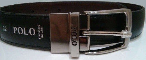 Polo Silver Frame Black & Brown Reversible Leather Belt