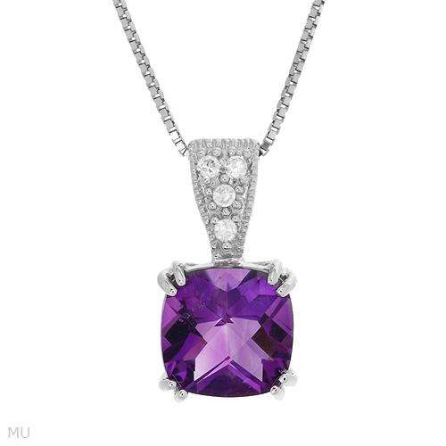 Vibrant Brand New Necklace With 1.70ctw Precious Stones - Genuine Amethyst and Diamonds White Gold.
