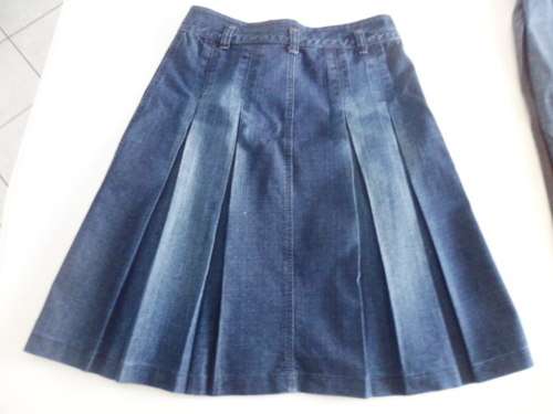 - Unique Pleated Dark Denim Skirt -