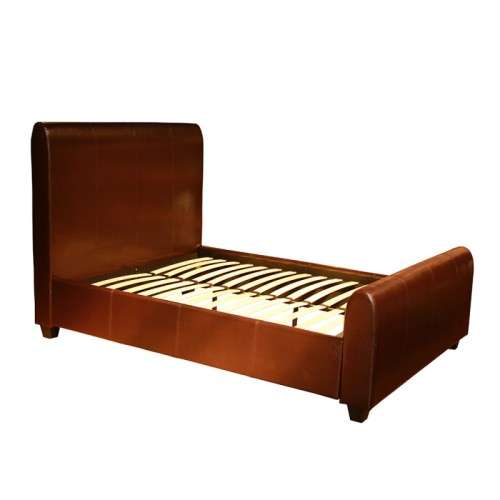 - Genuine Leather Coricraft Queen XLength Sleigh Bed -  Dark Brown COLLECTION ONLY