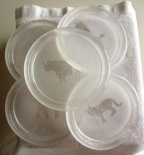 5 Heavy Frosted Glass Round Coasters - Animal Prints