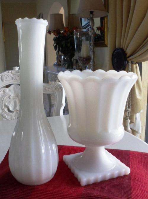 Vintage Milk Glass Urn & Vase - a Pair