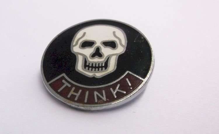 VINTAGE ENAMEL BIKER BADGE - THINK !